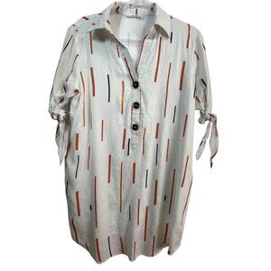 Lush White Striped Button-Down Shirt Dress Size Medium Classic Preppy Casual Y2k